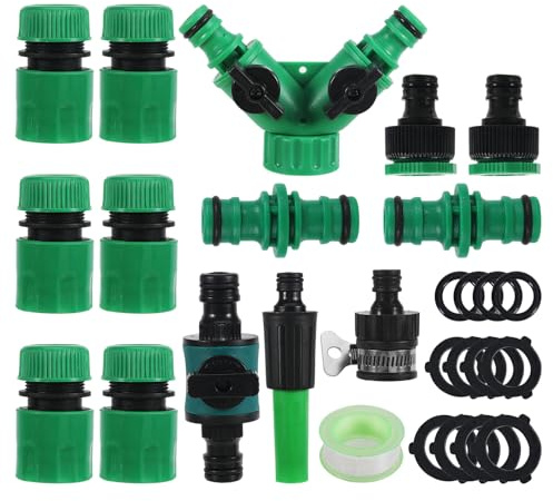 Garden Hose Connector Kit 15 Pcs Garden Pipe Fittings Kit Quick Connector for HosePipe:Y-Hose Splitter,Hose Repair Connectors, Nozzle,HoseQuick Connect,Male Threaded Adapter,Male and Female Connectors