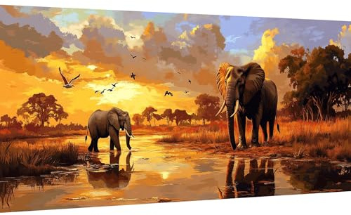 Ginfonr DIY Large Diamond Art Kits for Adults, Elefant Diamond Painting Zubehör, Diamond Art Tier Full Drill, Diamond Painting Erwachsene Crystal Rhinestone Decoration Für Wall Décor 30x80 cm