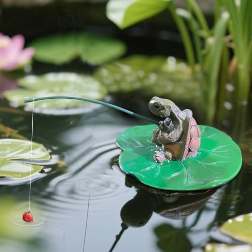 Miniteich Deko Angeln Figur,Gartendeko für Draußen Wetterfest,Schildkröte Teich Deko Garten,Teichdeko für Draußen Angler Schildkröten Figuren,Schildkröte Gartenfiguren Harz Statue für Blumentopf Hof