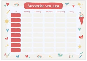 PuK Krämmer GmbH Stundenplan Kinder Abwischbar Personalisiert | Laminiert optional Magnetisch mit Stift | Geschenk zur Einschulung | Stundenplan 1. Klasse für Kühlschrank (ABC)