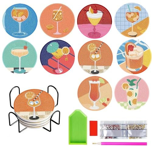 HUANR 10 Stück Set Personalisiert Coasters, 10 cm | Cocktail Diamant Tassenuntersetzer, Basteln für Erwachsene, ein Geschenk für Cocktailliebhaber