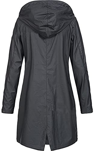 TOFOTL Cappuccio Tuta Antipioggia Donna Trench Mezza Impermeabili Giubbini Impermeabile Pile Cappuccio Raincoat Antipioggia Giacca da Pioggia Parka Autunno Spolverino Donna 9Nero L