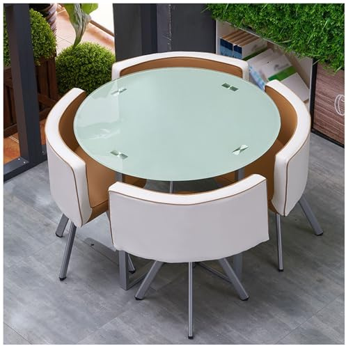 Tische und Stühle Aus Gehärtetem Glas, Moderner Esstisch für Die Wohnküche, Runder/Quadratischer Konferenztisch mit Gepolsterter Rückenlehne für Café, Lounge, Büro,19