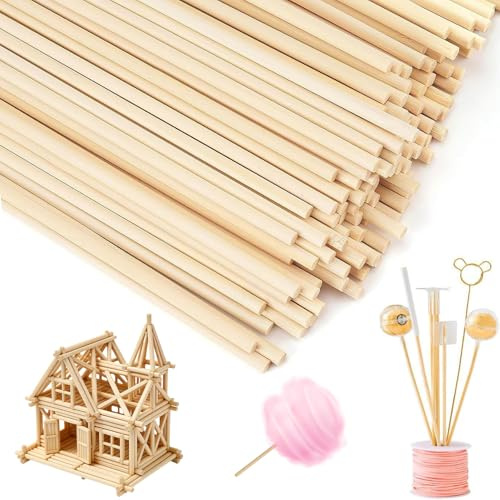 Forhandy 200 piezas de varillas de algodón de azúcar de 300 mm, palillos de madera largos y redondos, varillas de madera para manualidades, bastones de azúcar para artesanía, maderas redondas para