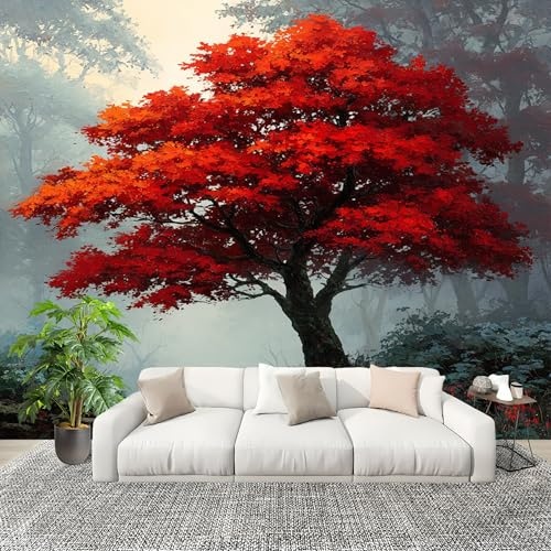 Décoration Murale Papier Peint Intissé 350x256 cm Nature ForêT Paysage D'Automne Mural Photo, Imperméable et Facile à Nettoyer Paysage Papier Peint Panoramique pour Murs d'intérieur