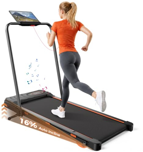 JAGJOG Laufband mit 16% Auto-Steigung, Klappbar, 12 Km/h, App | 2,5-PS-Motor | bis 136 kg |Bluetooth-Lautsprecher | Mehrfachdämpfung | für Walking, Jogging & leichtes Laufen zu Hause