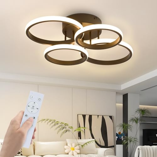 GBLY LED Deckenleuchte Wohnzimmer 55cm Deckenlampe Dimmbar Modern Schwarz | 48W Schlafzimmerlampe 4-Ring Design Deckenlampe Küche Flur Büro Schlafzimmer Lampe mit Fernbedienung