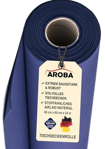 AROBA 1x Airlaid Tischdeckenrolle (Blau, 0,8 m x 24 m) - Stoffähnliche Tischdecke- Hochwertige Tischtuchrolle für Hotel Catering Geburtstag Restaurants Kommunion Taufe