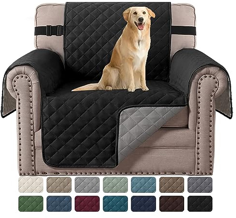 H.VERSAILTEX Reversible Chair Covers Water Repellent Chair Slipcover for Dogs Pets Furniture Protector Cover with Elastic Strap Durable and Washable Seat Width Up to 21(Armchair, Black/Grey)