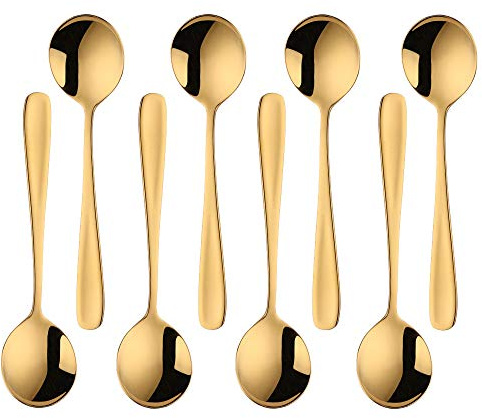 Do Buy Esslöffel Groß Müslilöffel Edelstahl Rostfrei 18/10 Gold Suppenlöffel 8-stück Dessertlöffel länge 17,5 cm Breit 4,5 cm Tafellöffel Suppentassenlöffel für Müsli Porridge Menülöffel Soup Spoons
