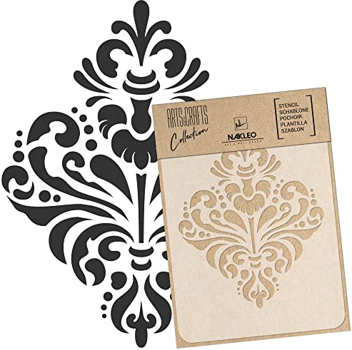 NAKLEO Stencil di Pittura Artigianato, A5 15x21cm Damasco Ornamento Classico, Fai da te Modelli Plastica e Riutilizzabili, Arte Scrapbooking Geometrico Decorazioni Casa, Pareti Muro Legno Mobili