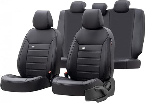 Universelle Voll-Leder Sitzbezüge 'Premium' Schwarz - 11-Teilig- - kompatibel mit Side-Airbags | universel - kompatibel mit Side-Airbags
