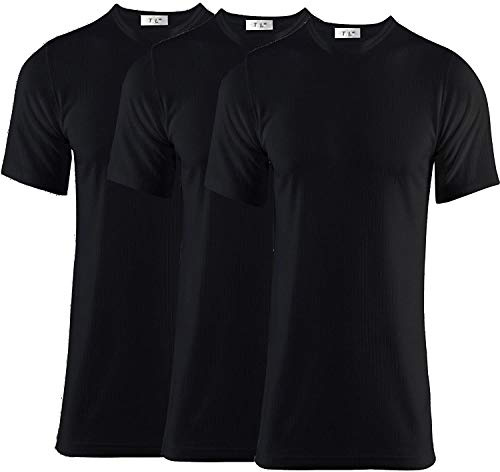 Thread Linens Termisk t-shirt för män, kroppsvärmande baslager, termiska underkläder, termisk topp för män, storlek S–XXL, 3-pack, Svart, XL