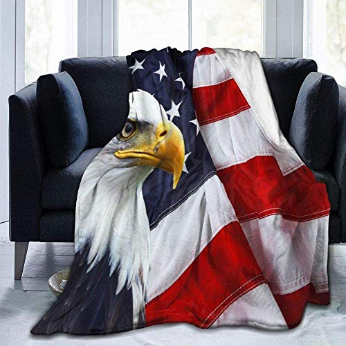 GHYUIPP Wohn-Kuscheldecken,Superweiche, Bequeme, belüftende, warme Decke USA Flagge Ea-gle Haliaeetus Leucocephalus Decke Leichte Flanell Kindertagesstätte Nap KidsThrowanket-80x60Inch