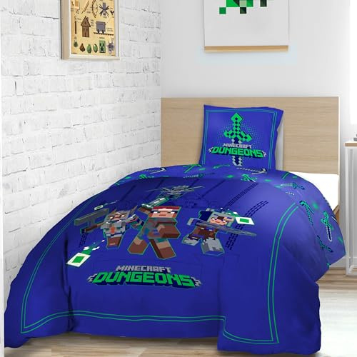 Familando – Minecraft Dungeons Bettwäsche-Set (2-teilig) – Decken- & Kissenbezug 135x200 cm & 80x80 cm mit Reißverschluss – 100% Baumwolle Renforcé – Wendemotiv – Öko-TEX Zertifiziert