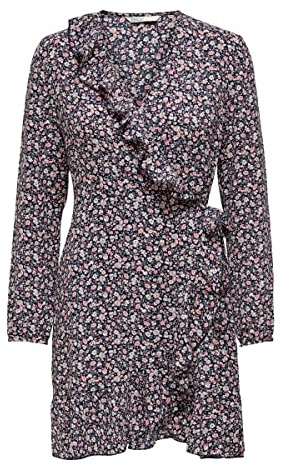 ONLY Damen Onlcarly L/S Wrap Short Dress Noos WVN Kleid, Night Sky/Elly Ditsy, 42 EU