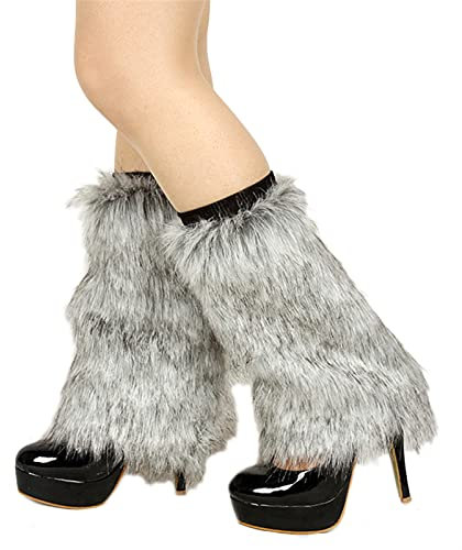 Lifup 1 Paar Damen Kunstpelz Stulpen Winter Beinwärmer Pelzigen Beinstulpen Langes Fell Grau 25cm Länge