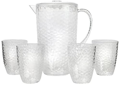 HAIZEA By Martin Berasategui - Set de jarra con vasos. Jarra 2400ml, 4 vasos 400ml. Estilo Moderno para Bebidas Jarra de Agua Agua fría Vino Leche y Jarra de Bebidas de Jugo Zumo