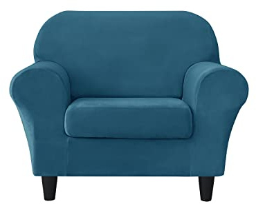 SYLC 2-teiliger Sessel Sofabezug 1 Sitzer Mit 1 Separatem Sitzkissenbezug, Stretch Samt Sofaüberwürfe Für Kombisofas Sofahusse Couch Überzug (Teal)
