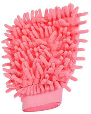 M METERXITY Microfiber Wash Mitt - Chenille Reusable Gloves for Cleaning, Scratch-Free, Apply to Kitchen/House Cleaning/Cars/Mirrors(7.87 x 5.9'', Pink)