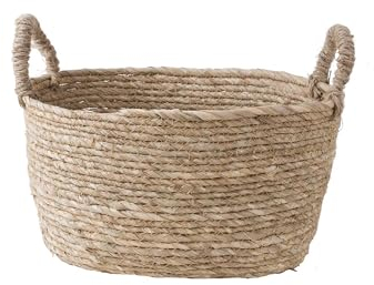 Natural Straw Woven Storage Basket, Home Organisation Hamper Basket with Handles (Medium)