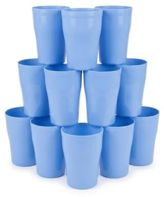 Pack of 12 x Unbreakable Reusable Plastic Cups Unbreakable Plastic Drinking Glass Tumblers Set for Kitchen Outdoor Parties Picnics BBQ’s Travel Dishwasher & Microwave safe ( Set of 12) (300ml, Blue)
