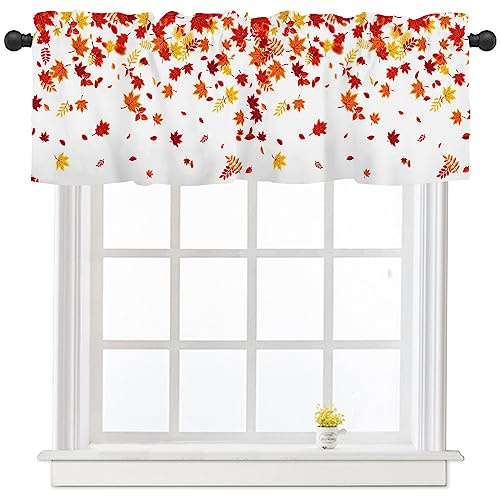 FJWMZ Tende da cucina mantovane per finestre autunnali arancione bianco foglie d'acero tenda per finestra 137 x 45 cm Ringraziamento raccolto foglia corta bagno trattamento mantovana per soggiorno
