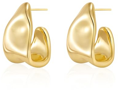 Amicon Gold Earrings for Women,14k Gold Plated Chunky Stud Earrings Statement, Cute Hypoallergenic Trendy Jewelry Gifts, Square-GD