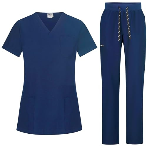 B-well Bella Uniforme Médicale Femme Élastique Ensemble: Haut et Pantalons + Tunique Médicale Femme/Vêtements Médicals Tenue Infirmiere, Bleu foncé, M