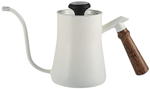 OQHAIR Cafetera de Boca Larga de Acero Inoxidable con Boquilla Larga y Estrecha y Oreja Colgante Utilizada a Mano en cafetería, Restaurante Occidental, Bar, hogar, etc., Color Blanco (bla