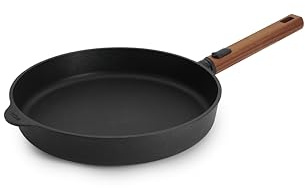 Woll – Eco Logic QXR Flachpfanne Ø 28 cm mit abnehmbarem Holzstiel – PFAS-freie Antihaftpfanne, backofenfest – Pfanne Induktion – Induktionspfanne – Bratpfanne