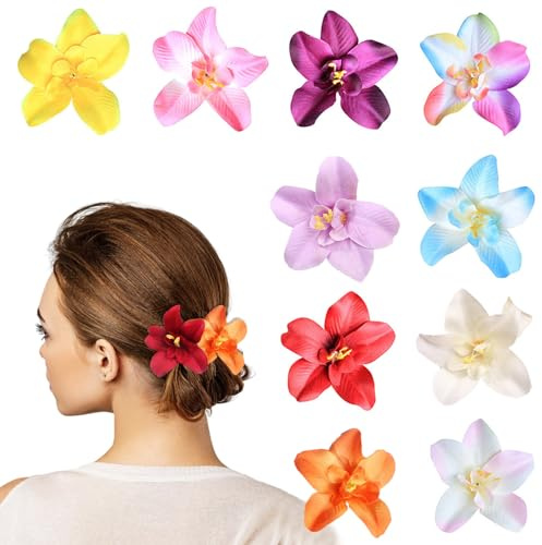 HIFOT 10 stycken färgglada hårklämmor damer, Hawaii-blomma hårklämmor flickor, hårsmycken orkidéer hårklämmor barn för kvinnor fest hårstyling hårnålar bröllop hårklämma stor