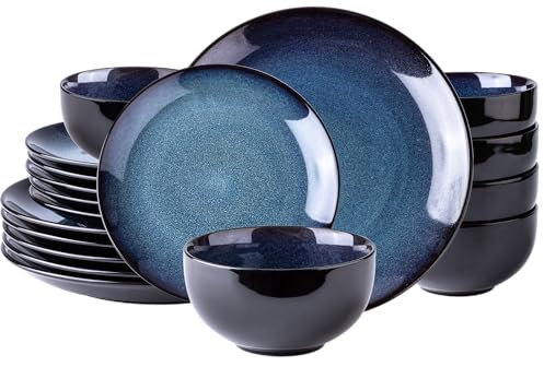 LeRatio Ceramic Dinnerware Sets for 6,18Pcs Porcelain Plates and Bowls Set