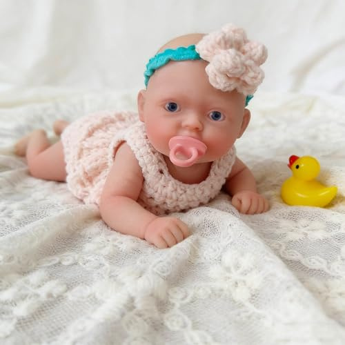 Mire & Mire Babypuppe, 13 cm, 11,4 cm (4,5 Zoll), Vollkörper, Silikon, lebensechte Baby-Mädchen-Puppe, Mini-Reborn-Puppe, Überraschungspuppe, Anti-Stress-Spielzeug für Kinder (A)
