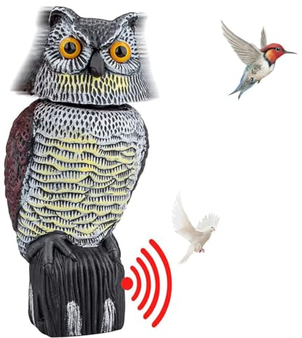 SkyFace Vogelschreck Vogelabwehr Eule, Vogelscheuche in der Form Einer Eule, Dreht den Kopf mit dem Wind, Plastik Eulen Taubenabwehr Taubenschreck für die Terrasse Balkongeländer Draußen Garten