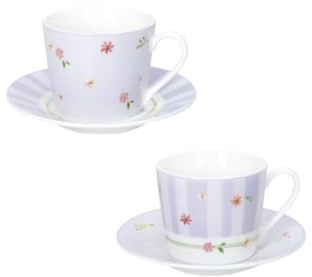 Brandani 51140 TAZZINA CAFFE POLLINE LILLA SET 2 PZ NEW BONE CHINA, piattino: cm d 11, tazzina: cm d 6,5x5,5h, 100 ml, Decori delicati fiori e boccioli, Lavastoviglie, Microonde, Forno, Freezer