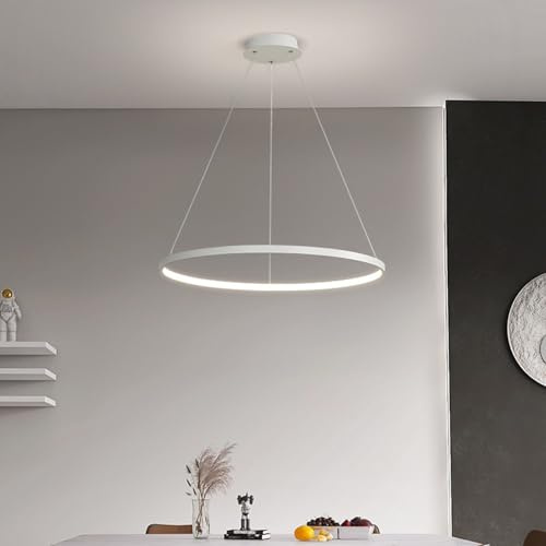 Deliouay LED Dimmbar Pendelleuchte Modern Rund Hängelampe mit Fernbedienung Pendellampe höhenverstellbar kreativ Hängeleuchte lampe für Esstisch Esszimmer Wohnzimmer Küche Kronleuchter (Weiß, Ø80cm)