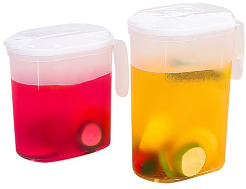 Water Jug Fridge Water Jug 2PCS Plastic Jug with Filter Lid 1.5l ＆ 2l Pitcher Jug Transparent Fridge Door Jug Heat Resistant Juice Jug Leakproof Carafe Jug/312