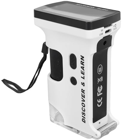 Zunate 4x-60x Taschenmikroskop, Tragbare -Mikroskopkamera mit 2,7-Zoll-Bildschirm, LED-beleuchtetem Zoom, 2 Objektträger für Mikrobiologische Beobachtung, Vorschule, Heimstudium für