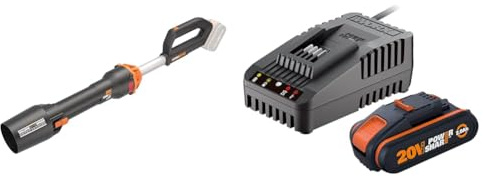 WORX Nitro - Souffleur de Feuilles mortes sans Fil - Brushless -20V-WG543E.9 & Kit de démarrage Pack Batterie et Chargeur Rapide 20V - PowerShare - WA3601