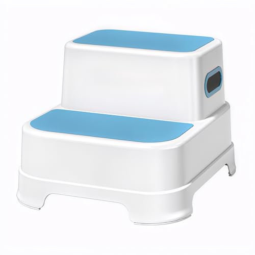 WY8 Dual Height Step Stool for Kids, Non-Slip 2 Step Stool for Toddlers with Built-in Handles, Perfect for Potty Training, Bathroom, Kitchen, Sturdy and Practical Design (Blue)