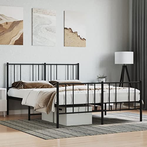 Sufrk Bettgestell mit Kopf- und Fußteil Metall Schwarz 120x200 cm Bett Kopfteil Metall Palettenbett 120x200