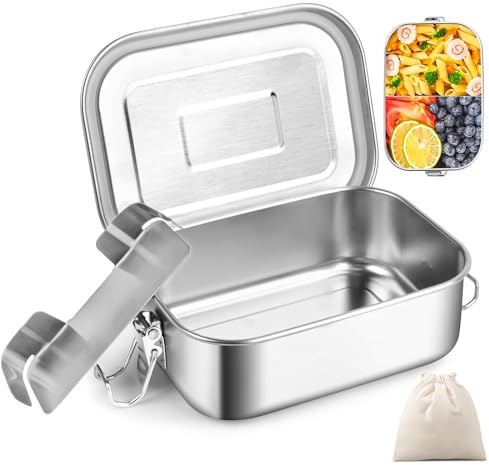 WuGU Lunchlåda för barn med fack, 750 ml Lunchlåda rostfritt stål, läckagesäker Bento-låda för barn med fack och tätningsring, BPA-fri, matlåda metall miljövänlig för vuxna och barn