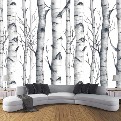 Fototapete Wälder PVC Tapeten Moderne Wandtapete Wohnzimmer Schlafzimmer Graue Baumstämme Tapeten Wohnzimmer Jugendzimmer Wanddeko Wandtattoo selbstklebende 150x105cm