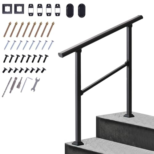 Pmango Carbon Stahl Handlauf für Outdoor 2/3/4 Schritte #LYFS04BK-DE (2 Schritte)