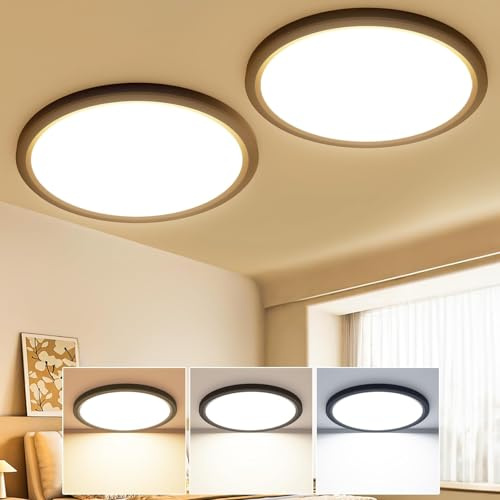 slochi Deckenlampe LED Deckenleuchte Flach, Ø22CM 3Farben 18W 1800LM Weiß | 2 Stücke Wasserfest Rund Badlampe Decke, Modern LED Lampen für küche Badezimmer Schlafzimmer Flur Wohnzimmer