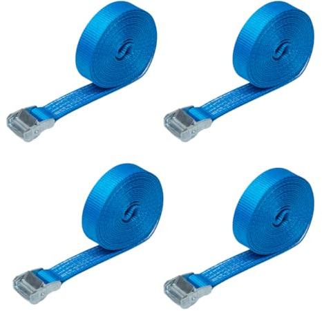 LOADCARE 4er Set Spanngurte mit Klemmschloss Befestigungsgurt Schnellspanngurt 35 mm breit Klemmschlossgurt einteiliger Zurrgurt 900daN (Blau, 5 m)