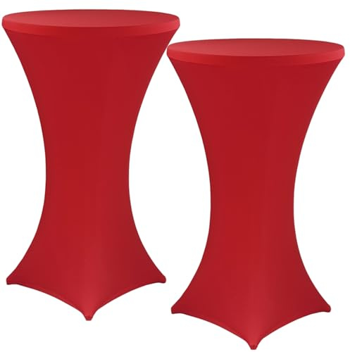NYVI Stehtischhusse NYVIGala Rot Ø 70-75 cm - 2er Set - Elastische Premium Stretchhussen für gängige Bistrotische & Stehtische - Dehnbarer Tischüberzug