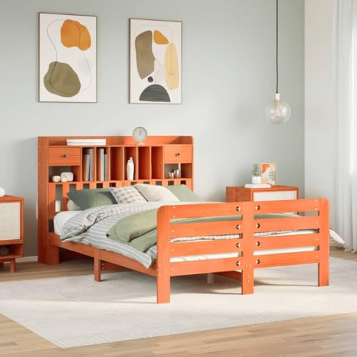 Xichuzi Massivholzbett mit Regal ohne Matratze Wachsbraun 140x200 cm, Bettgestell, Bett, Schlafbett, Bed Frame, Schlafzimmer Bett - 3309964