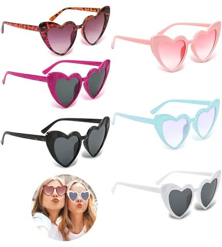 6 Stück herzförmige Sonnenbrillen, Vintage-Sonnenbrillen in Herzform, Partybrillen in magischen Farben, herzförmige Brillen im 90er-Jahre-Stil für Kinder und Erwachsene für Partys, Hochzeiten und Karn
